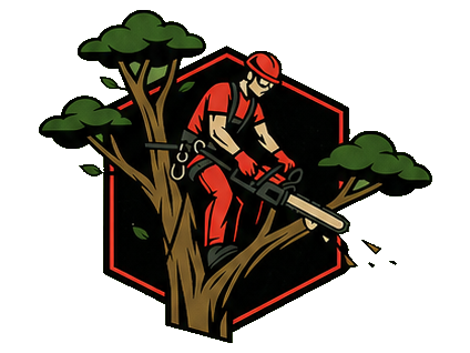 The Tree Doctor arborist emblem with chainsaw and tree